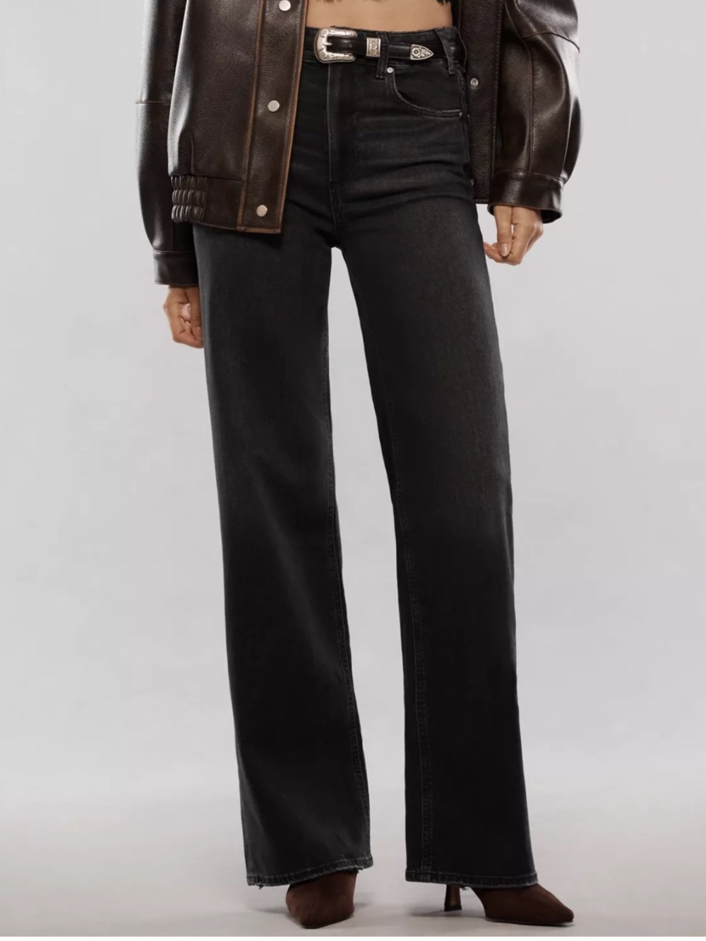 PAIGE Black Sasha Wide Leg Jeans